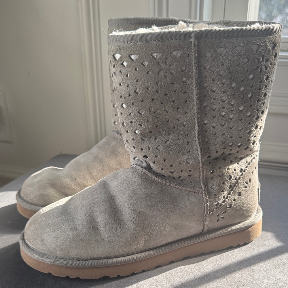 UGG Gray Perforated Suede Winter Boots